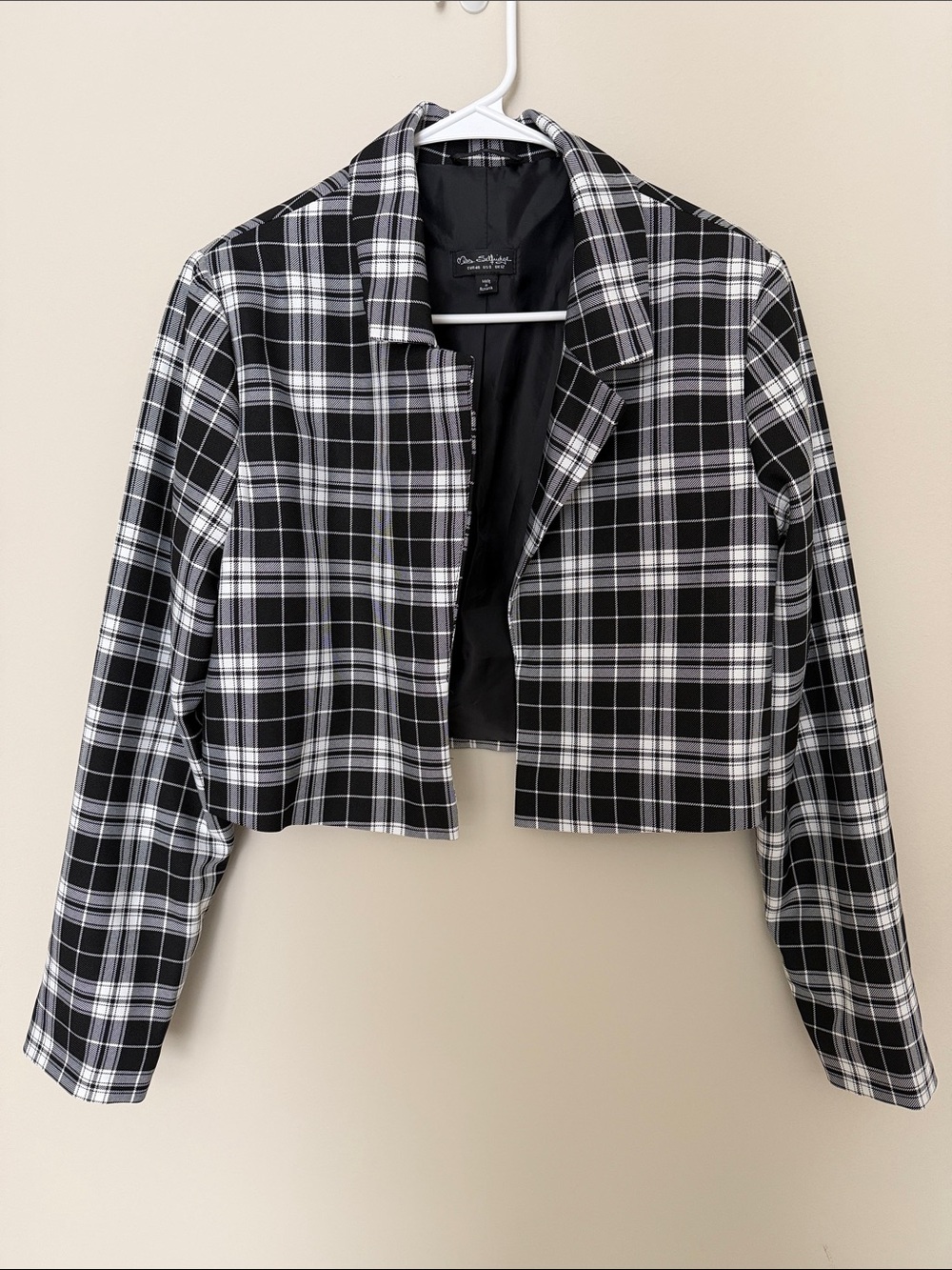 Miss Selfridge Black & White Plaid Cropped Blazer Jacket